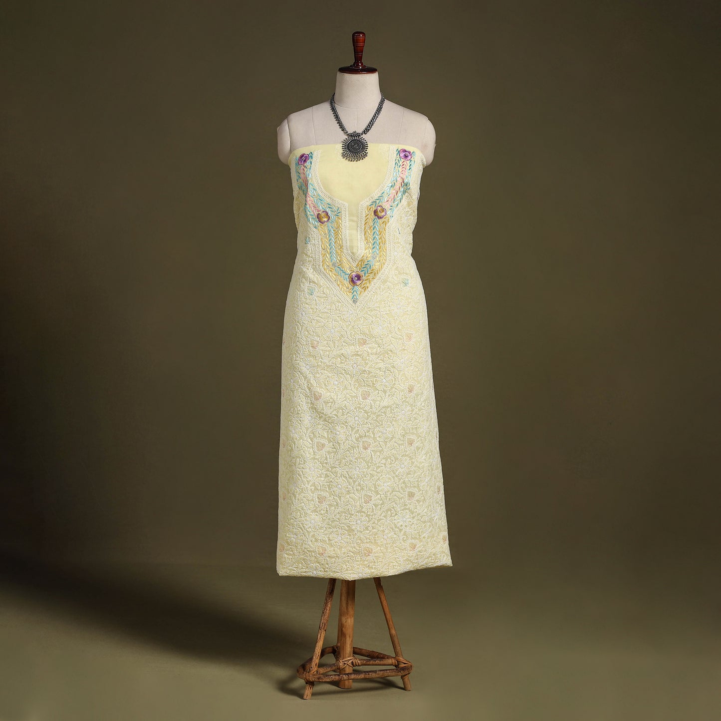 Chikankari with Parsi Style Embroidery Cotton Kurta Material