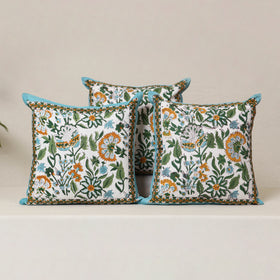 Blue - Block Print Sanganeri Floral Cushion Cover (Set of 5) 03