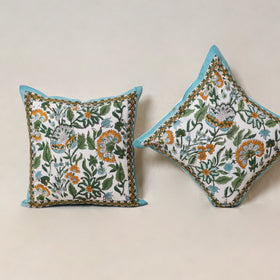 Blue - Block Print Sanganeri Floral Cushion Cover (Set of 5) 03