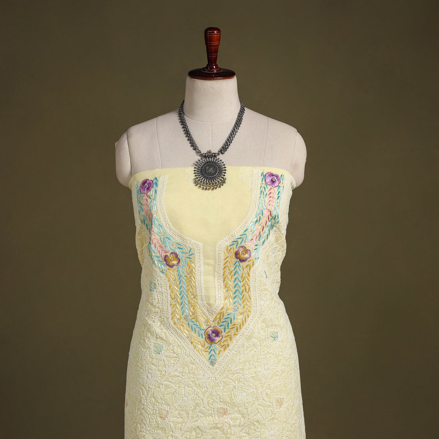 Chikankari with Parsi Style Embroidery Cotton Kurta Material