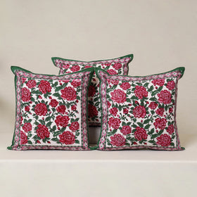 Pink - Block Print Sanganeri Floral Cushion Cover (Set of 5) 04