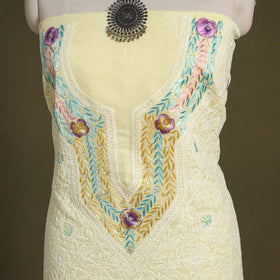 Chikankari with Parsi Style Embroidery Cotton Kurta Material