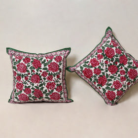 Pink - Block Print Sanganeri Floral Cushion Cover (Set of 5) 04