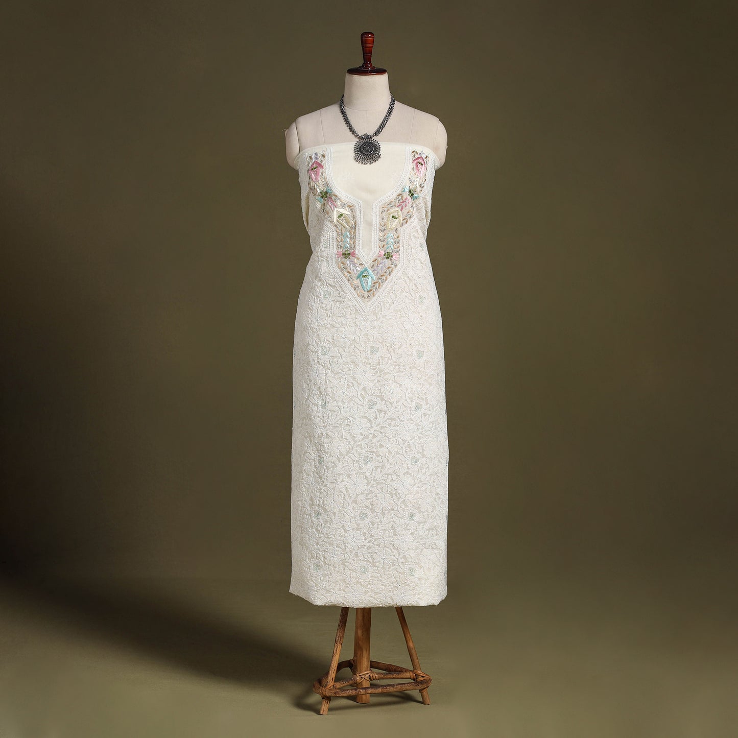 Chikankari with Parsi Style Embroidery Cotton Kurta Material