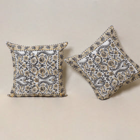 White - Block Print Sanganeri Floral Cushion Cover (Set of 5) 05