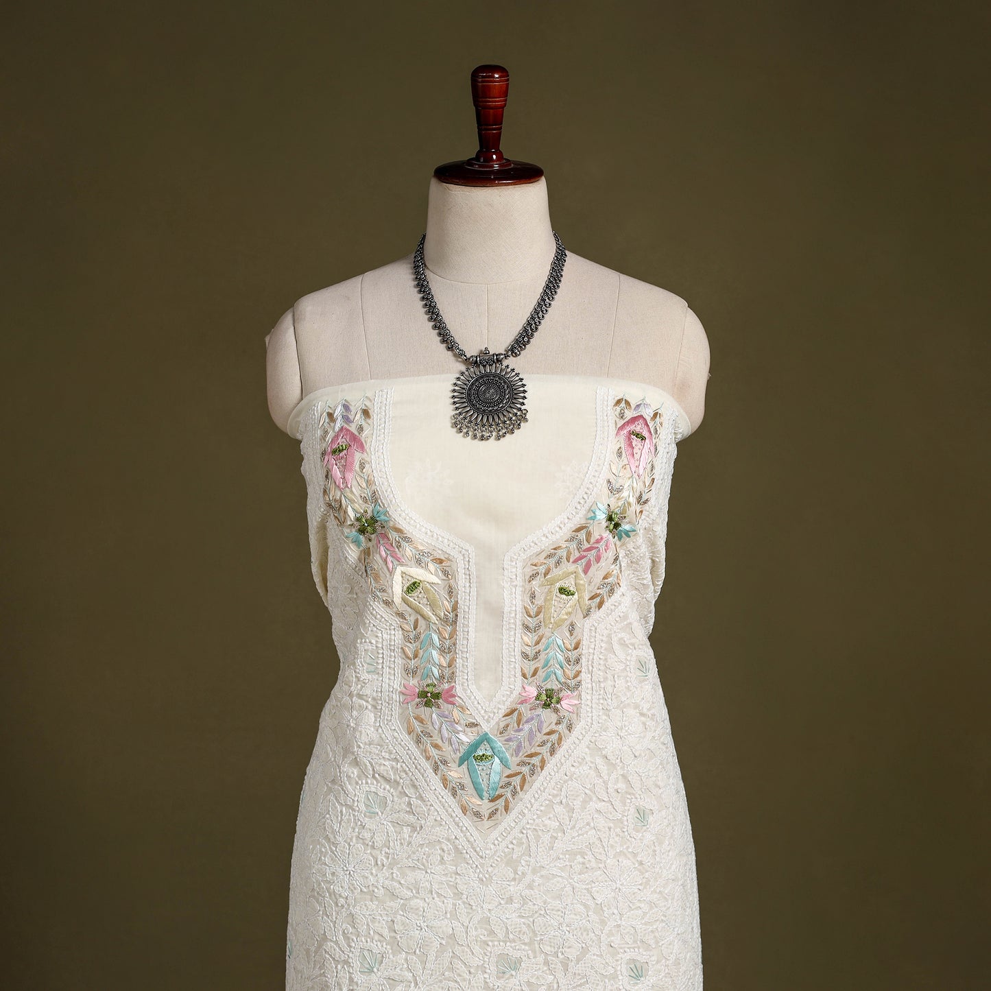 Chikankari with Parsi Style Embroidery Cotton Kurta Material