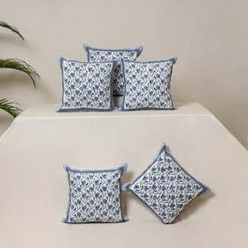 Blue - Block Print Sanganeri Floral Cushion Cover (Set of 5) 09