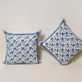Blue - Block Print Sanganeri Floral Cushion Cover (Set of 5) 09