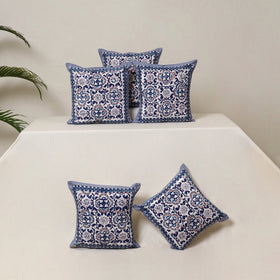 Blue - Block Print Sanganeri Floral Cushion Cover (Set of 5) 10