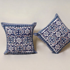 Blue - Block Print Sanganeri Floral Cushion Cover (Set of 5) 10