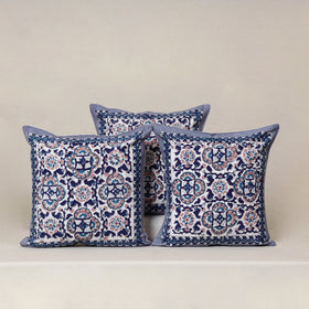 Blue - Block Print Sanganeri Floral Cushion Cover (Set of 5) 10