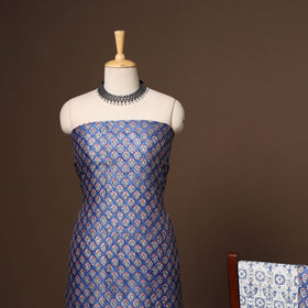 Blue - 3pc chanderi silk unstitched sanganeri dress