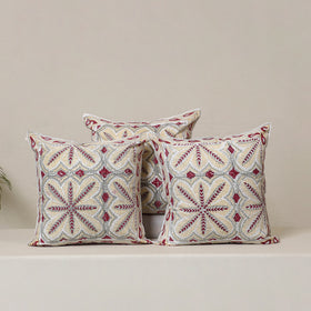 White - Block Print Sanganeri Floral Cushion Cover (Set of 5) 11