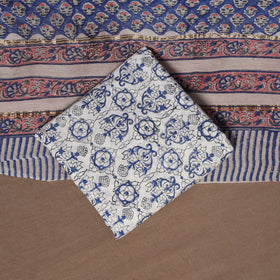 Blue - 3pc chanderi silk unstitched sanganeri dress