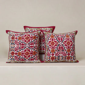 Red - Block Print Sanganeri Floral Cushion Cover (Set of 5) 13