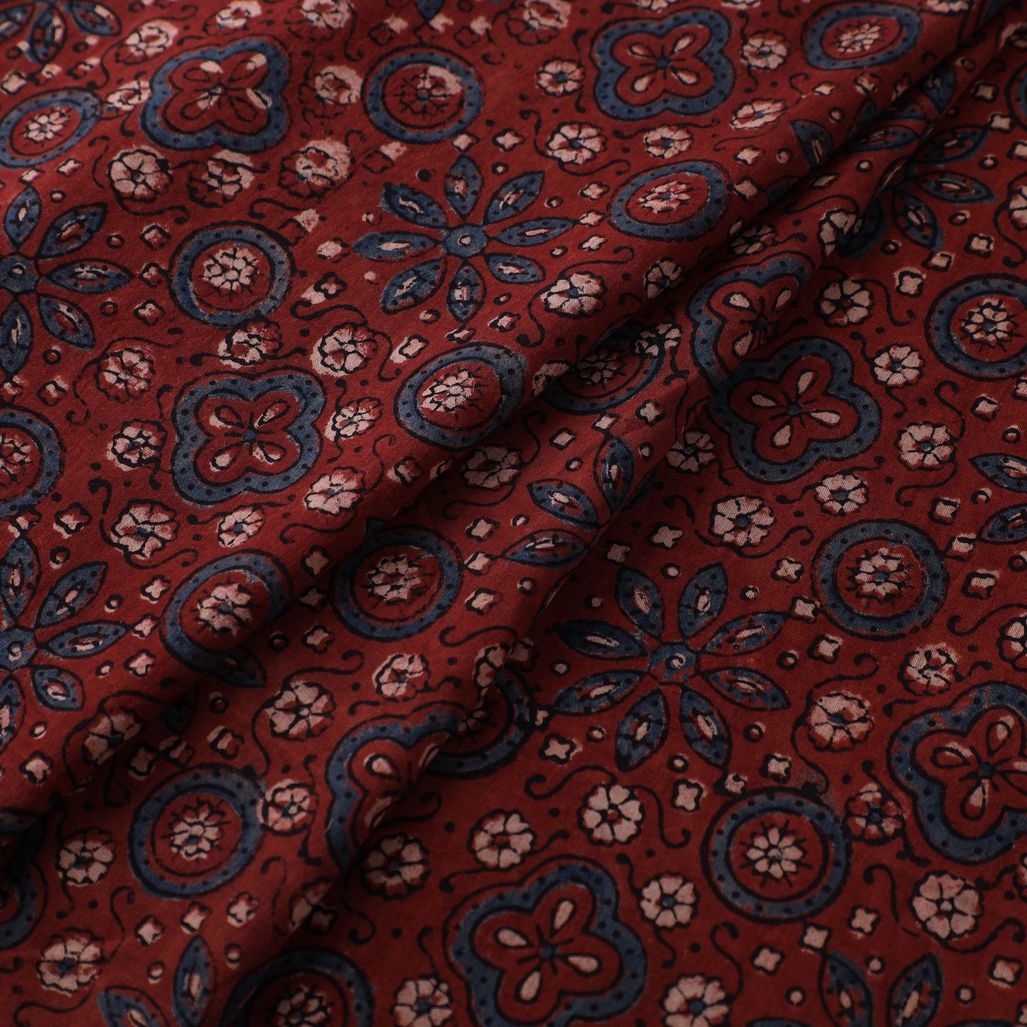 Kutch Hand Block Print Natural Dyed Cotton Ajrakh Fabric 01
