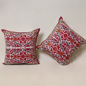 Red - Block Print Sanganeri Floral Cushion Cover (Set of 5) 13