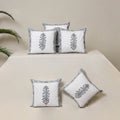 White - Block Print Sanganeri Floral Cushion Cover (Set of 5) 14