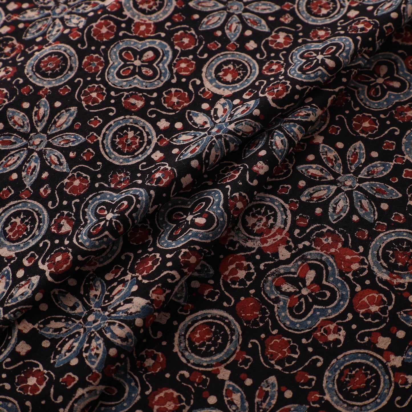 Kutch Hand Block Print Natural Dyed Cotton Ajrakh Fabric 02