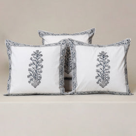 White - Block Print Sanganeri Floral Cushion Cover (Set of 5) 14