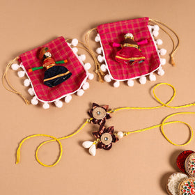  Handmade Fabric Flower Jute Rakhi & Lumba Set 