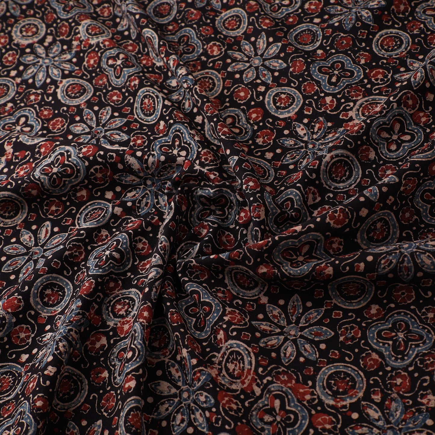 Kutch Hand Block Print Natural Dyed Cotton Ajrakh Fabric 02