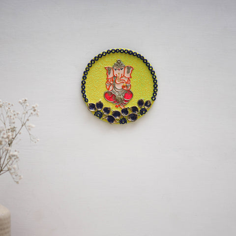 Ganesha - handpainted clay art wall frame 01 - handcrafted