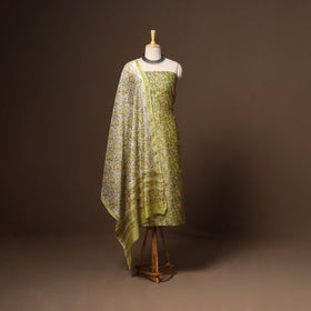Green - 3pc chanderi silk unstitched sanganeri dress