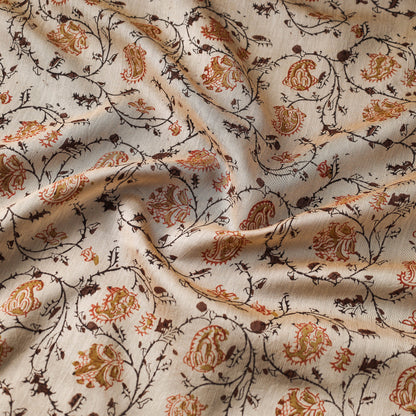 Beige - Pedana Kalamkari Block Printed Chanderi Silk Fabric