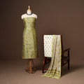 Green - 3pc chanderi silk unstitched sanganeri dress