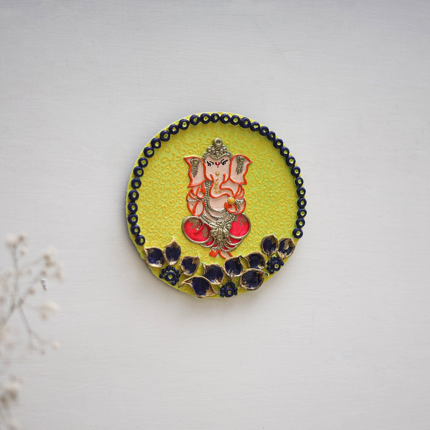 Ganesha - handpainted clay art wall frame 01 - handcrafted
