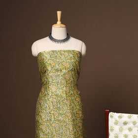 Green - 3pc chanderi silk unstitched sanganeri dress