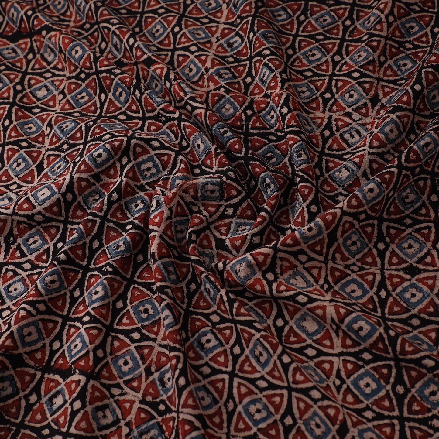 Kutch Hand Block Print Natural Dyed Cotton Ajrakh Fabric 04