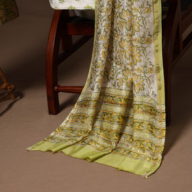 Green - 3pc chanderi silk unstitched sanganeri dress