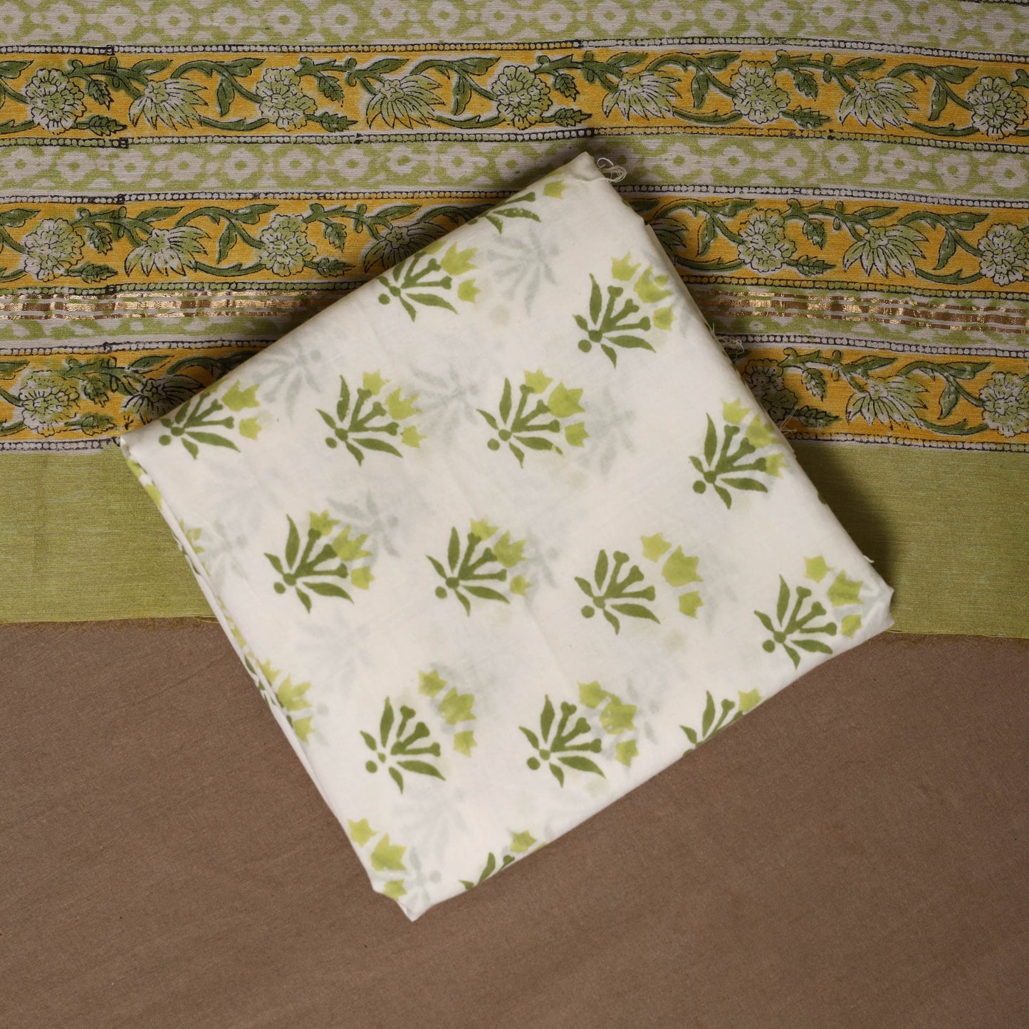 Green - 3pc chanderi silk unstitched sanganeri dress