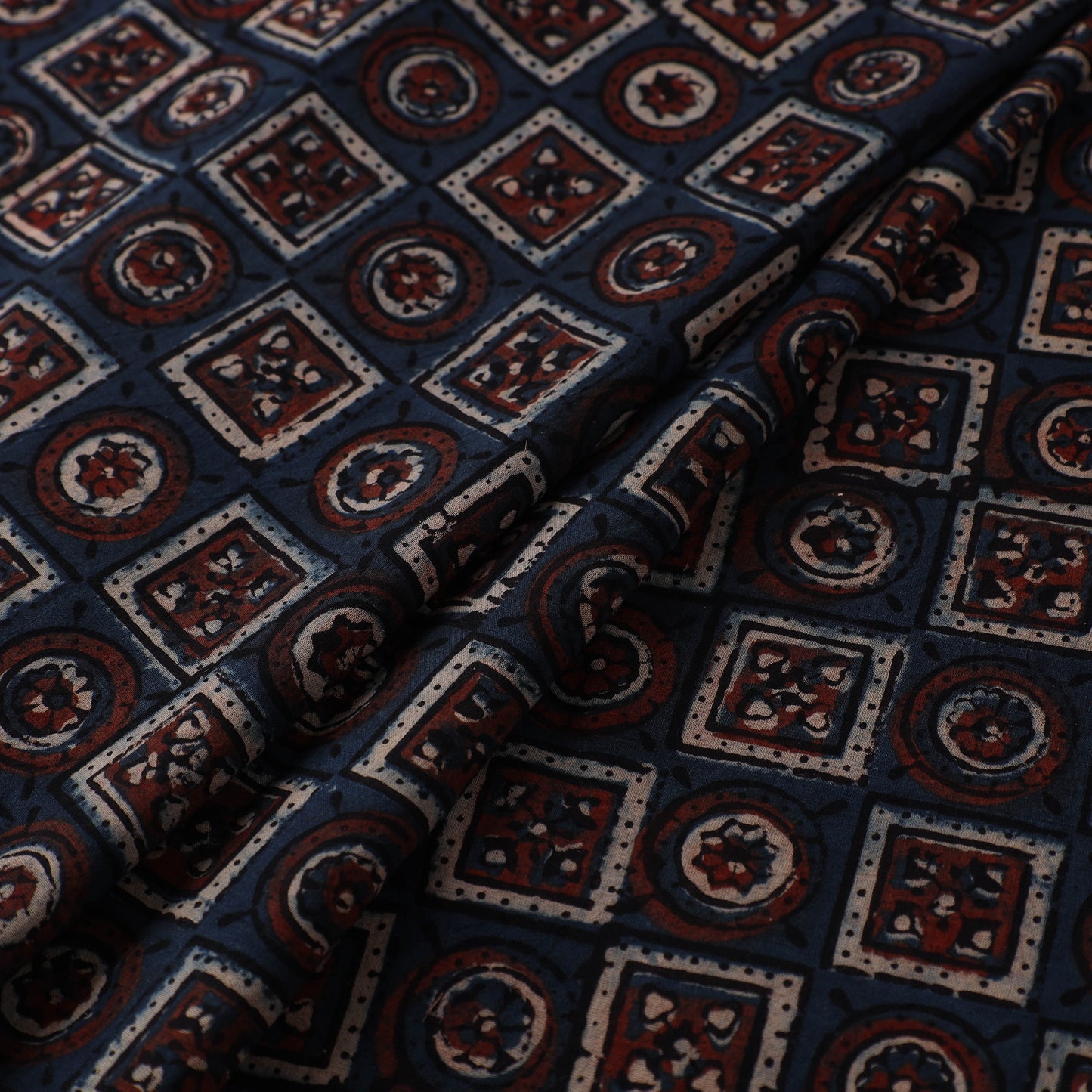 Kutch Hand Block Print Natural Dyed Cotton Ajrakh Fabric 05