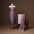 Purple - 3pc chanderi silk unstitched sanganeri dress