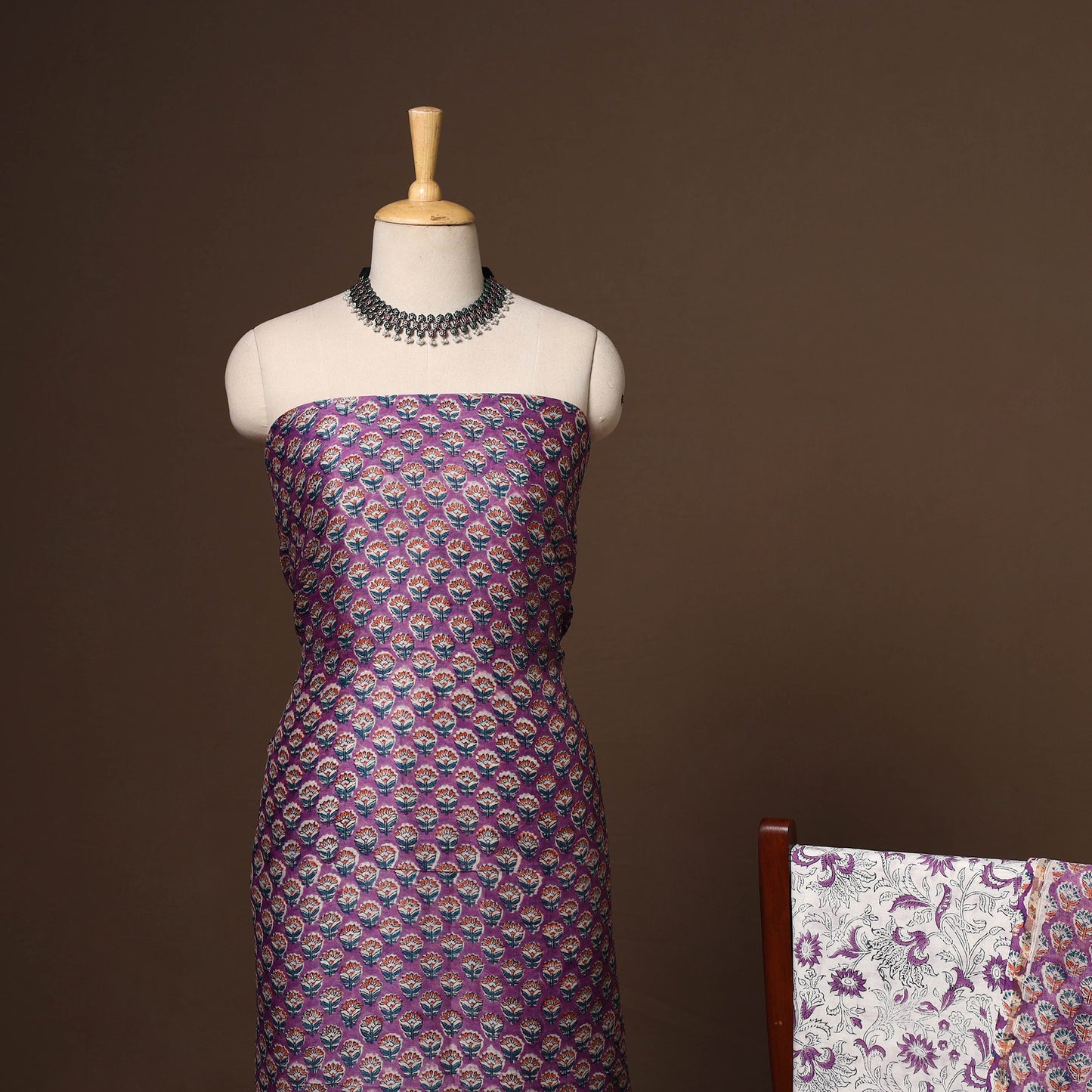 Purple - 3pc chanderi silk unstitched sanganeri dress