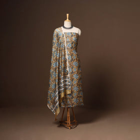 Yellow - 3pc chanderi silk unstitched sanganeri dress