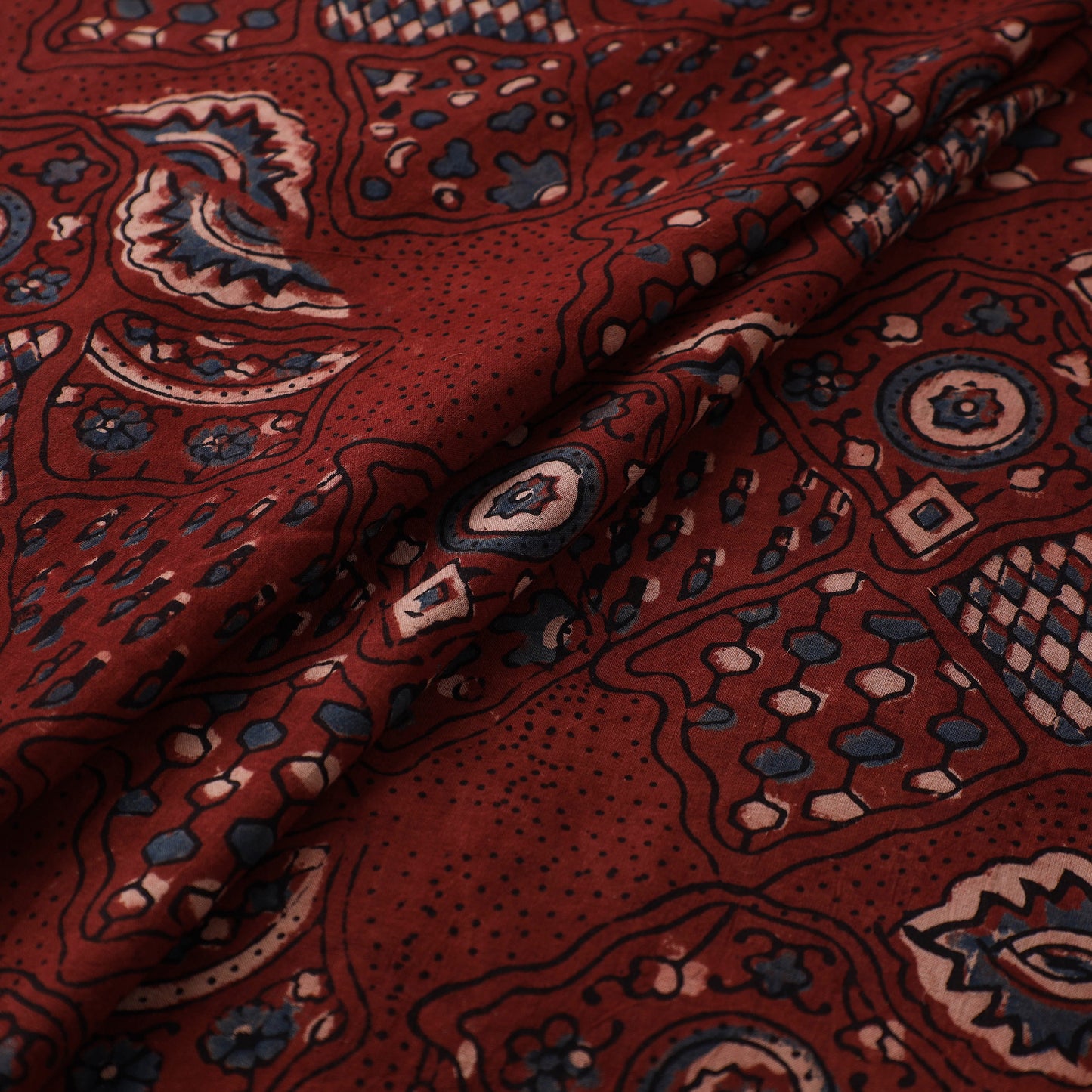 Kutch Hand Block Print Natural Dyed Cotton Ajrakh Fabric 07