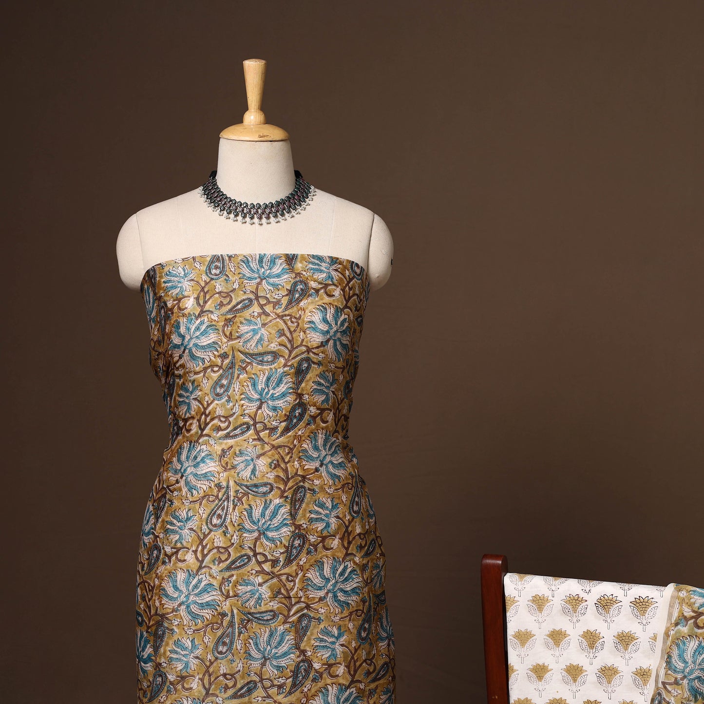 Yellow - 3pc chanderi silk unstitched sanganeri dress