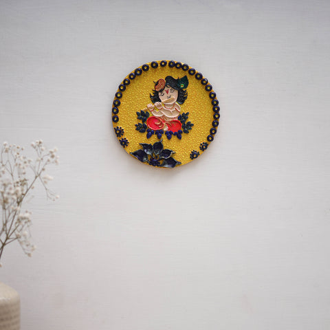 Krishna - handpainted clay art wall frame 08 - handcrafted
