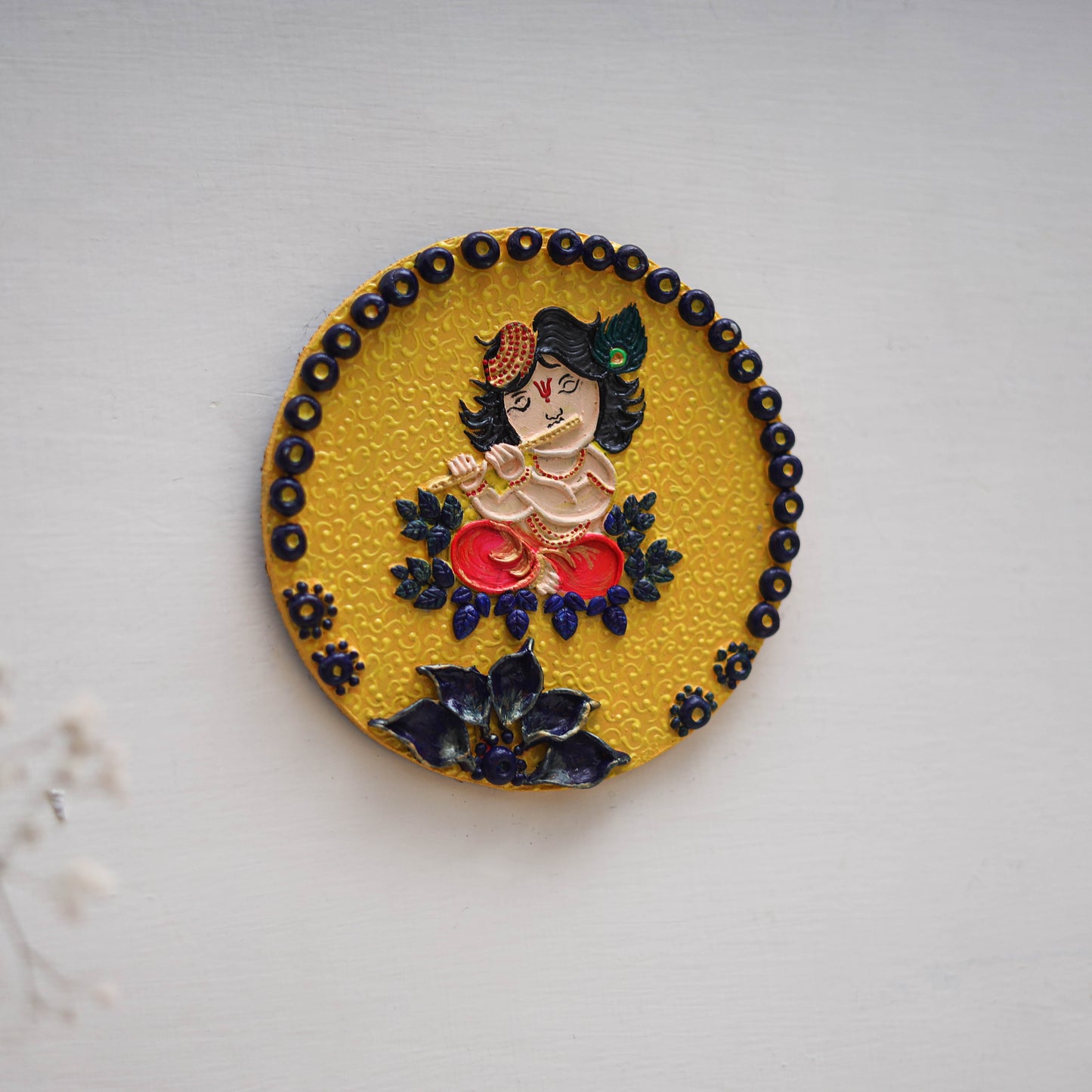 Krishna - handpainted clay art wall frame 08 - handcrafted