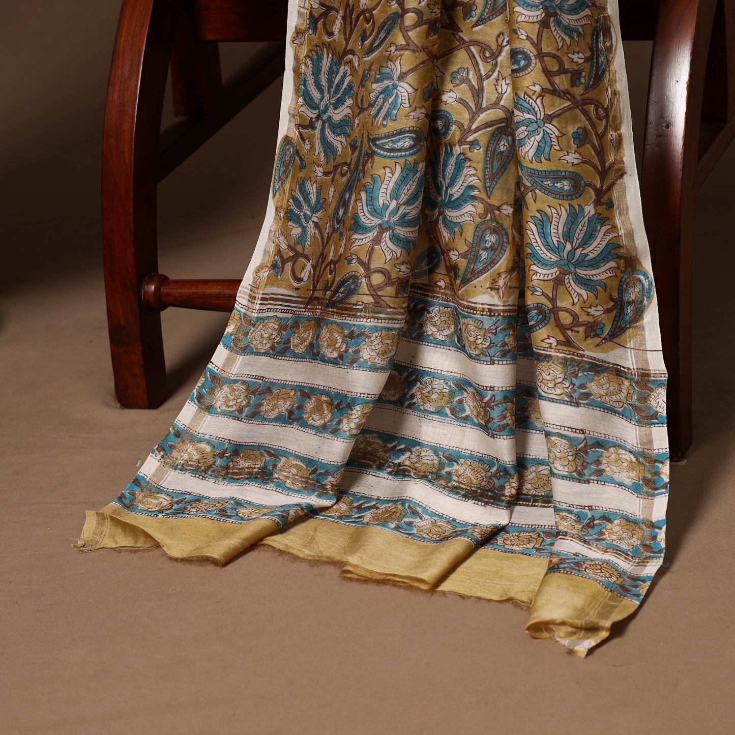 Yellow - 3pc chanderi silk unstitched sanganeri dress