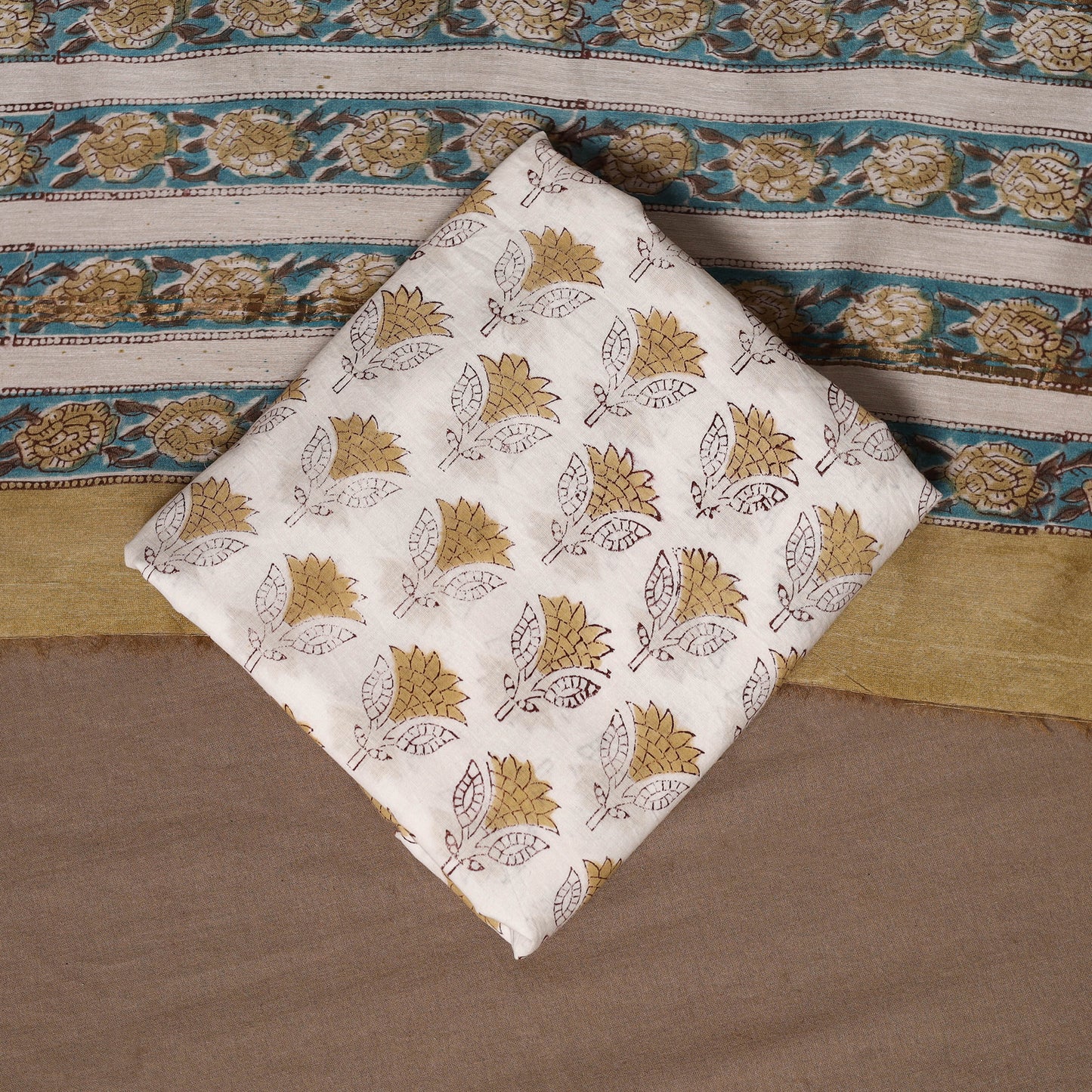 Yellow - 3pc chanderi silk unstitched sanganeri dress