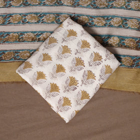 Yellow - 3pc chanderi silk unstitched sanganeri dress