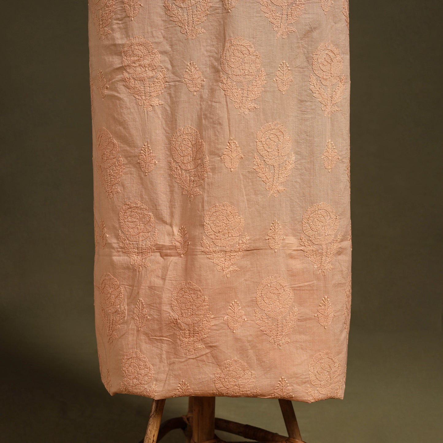 Peach Chikankari Hand Embroidery Mul Cotton Kurta Material