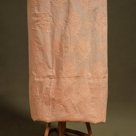 Peach Chikankari Hand Embroidery Mul Cotton Kurta Material