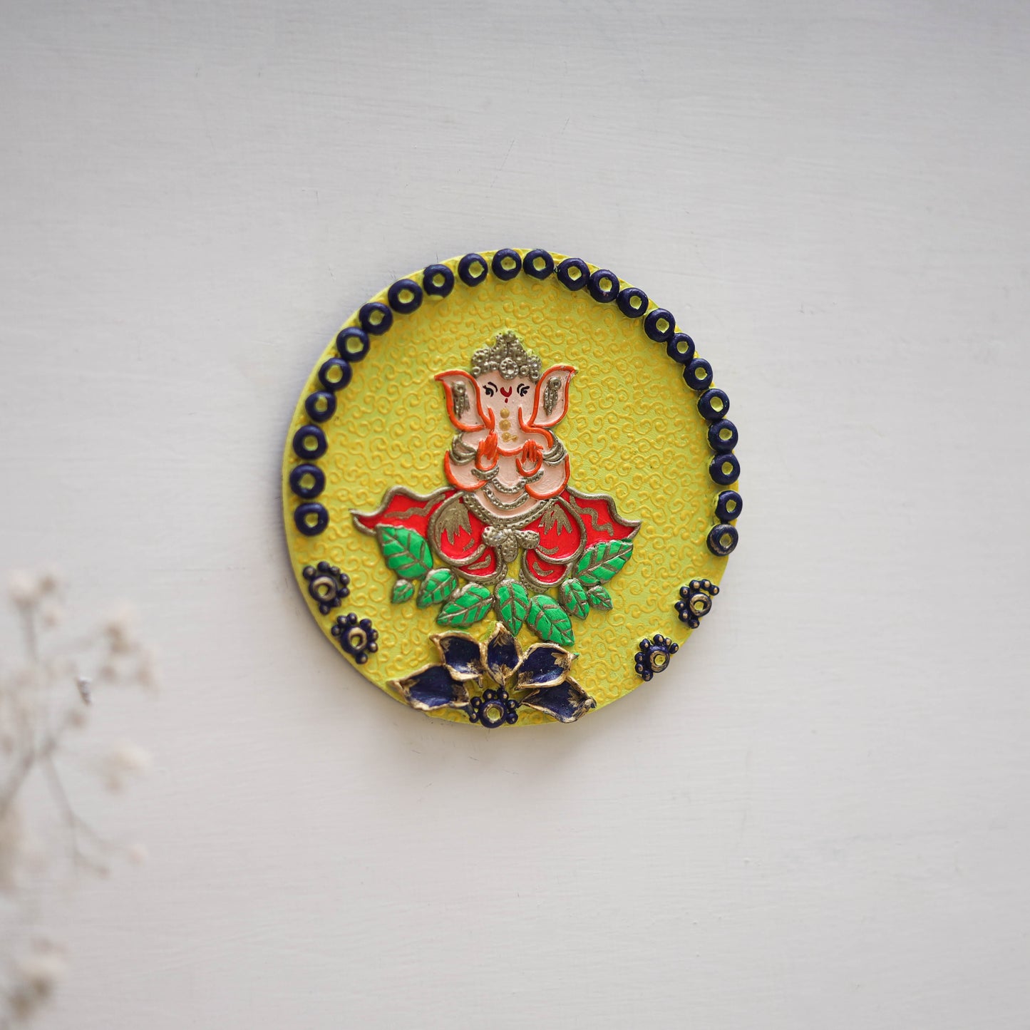 Ganesha - handpainted clay art wall frame 11 - handcrafted