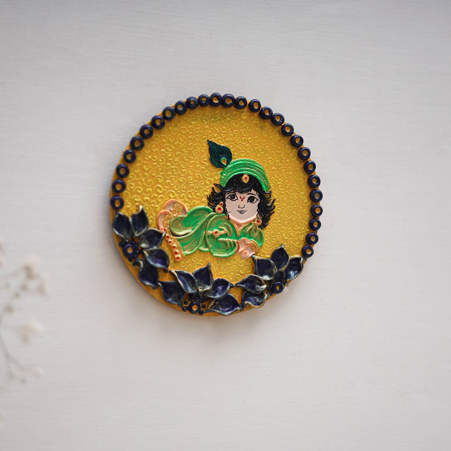 Krishna - handpainted clay art wall frame 13 - handcrafted